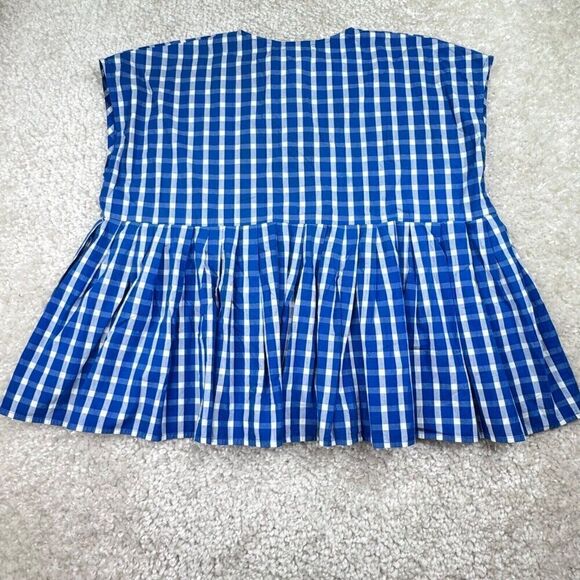 Kowtow Form Top Blue White Checkered Oversized Fit - Picture 3 of 9